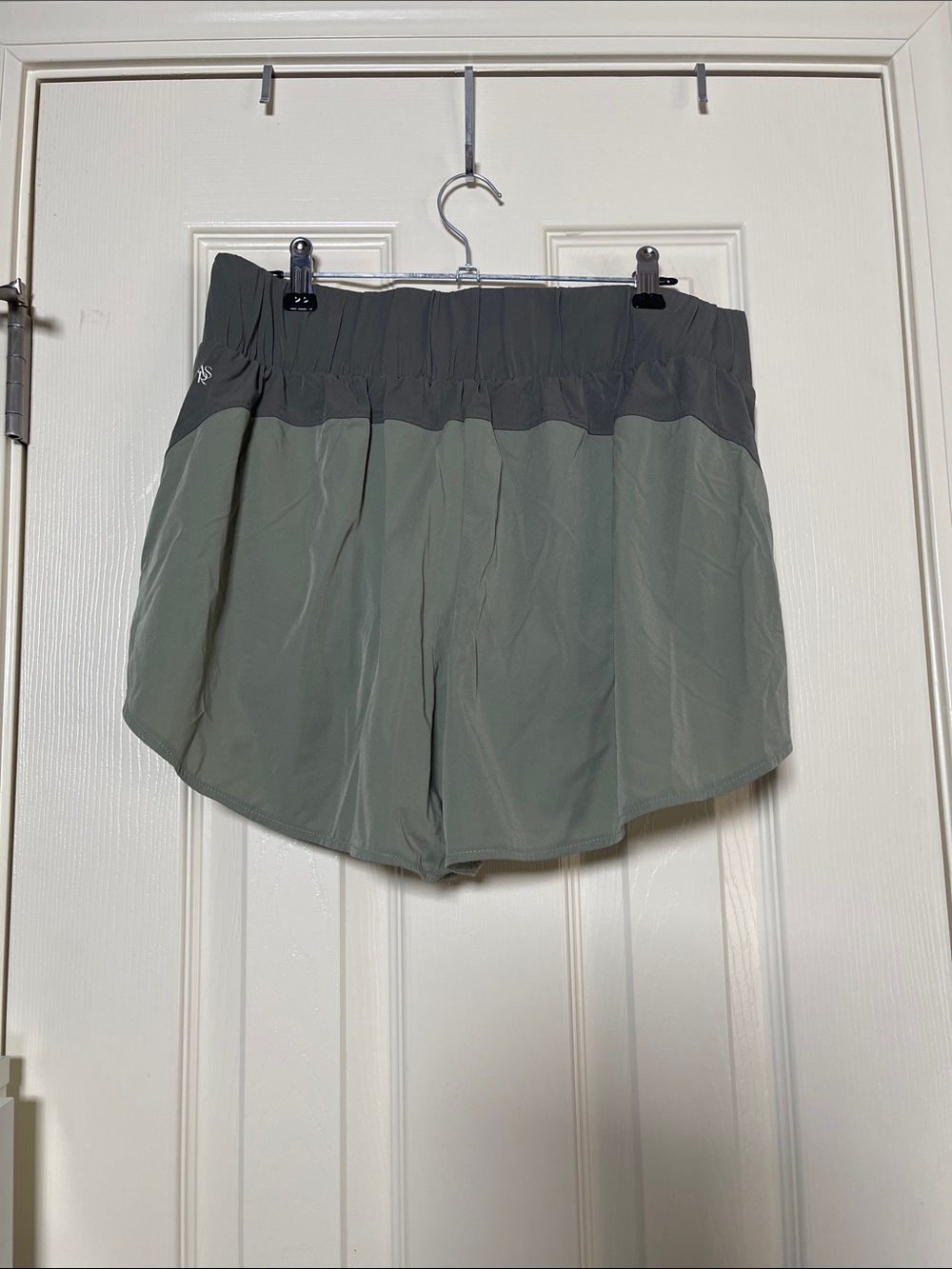 Women's Two-Tone Olive Athletic Shorts with Dark Gray Waistband